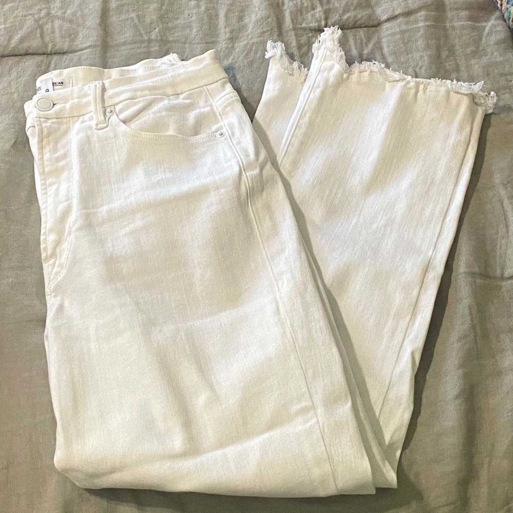 Good American Good straight raw hem white jeans